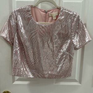 Michael Kors, pink & white zebra print crop top.